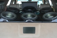 Six TREO TSX12 subwoofers in custom painted fiberglass